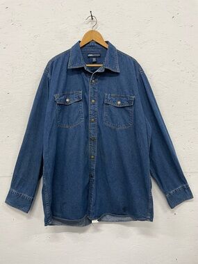 MWG Apparel Denim Brass Snap Collared Shirt, Size XL